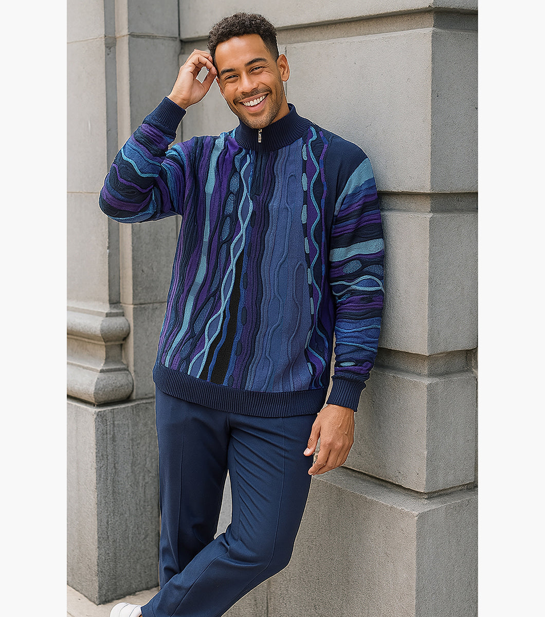 Stacy Adams Conrad Quarter Zip Sweater Men’s Casual Wear - Navy