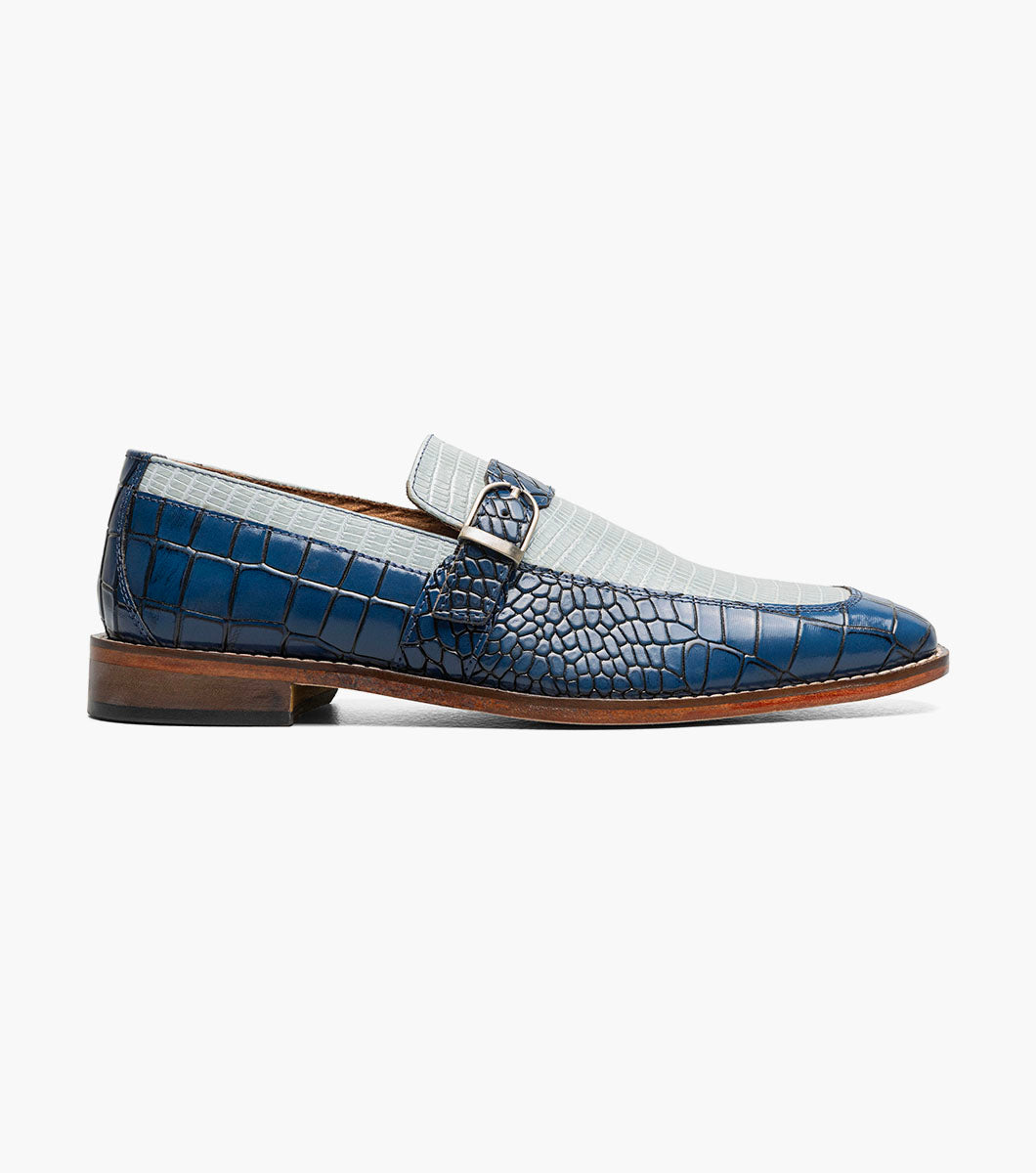 Stacy Adams Rubiano Moc Toe Buckle Strap Slip On Men’s Dress Shoes - Dark Blue Multi