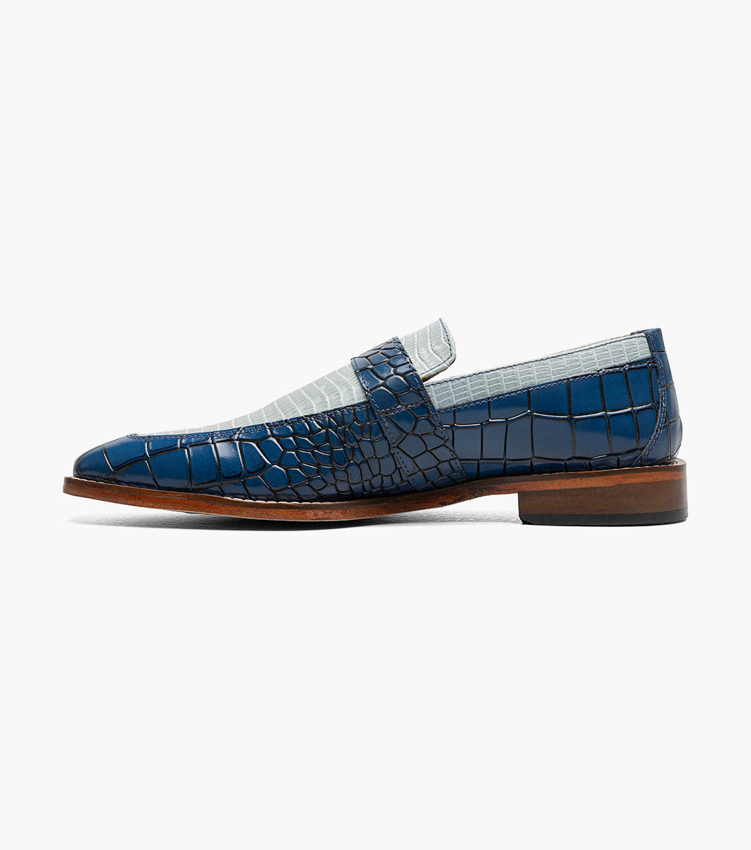 Stacy Adams Rubiano Moc Toe Buckle Strap Slip On Men’s Dress Shoes - Dark Blue Multi