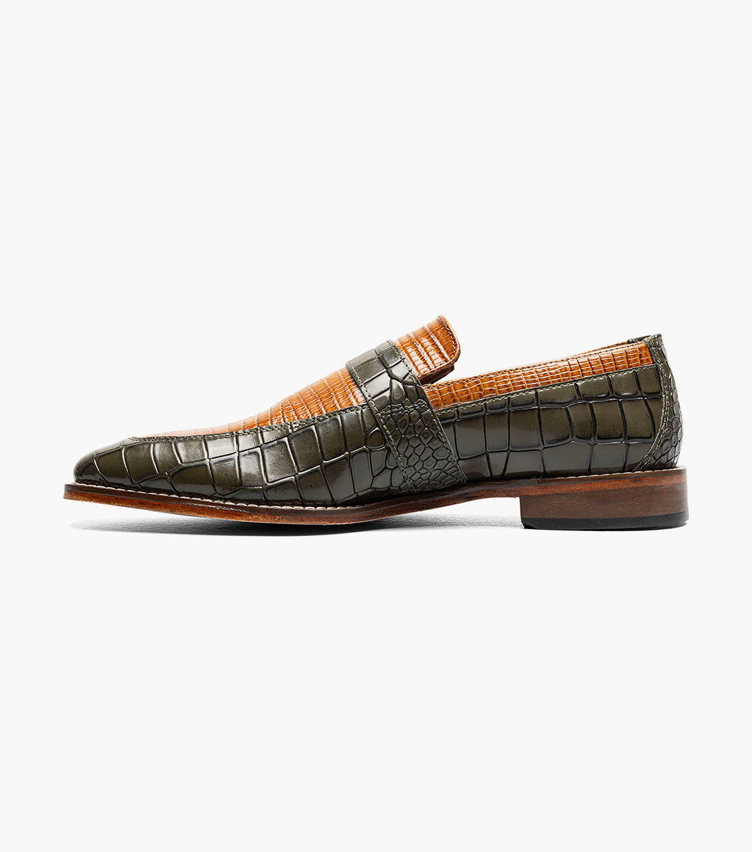 Stacy Adams Rubiano Moc Toe Buckle Strap Slip On Men’s Dress Shoes - Olive Multi