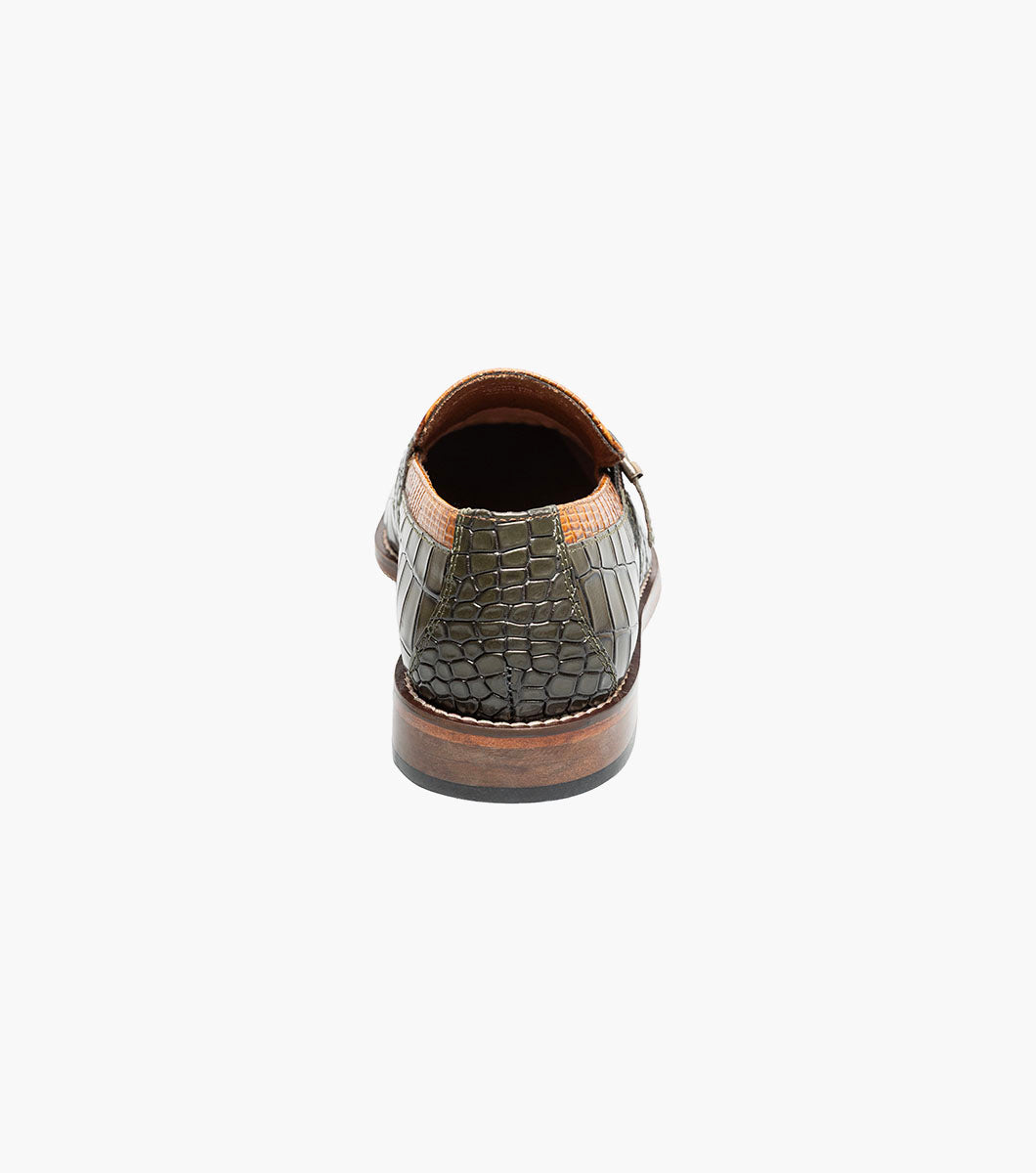 Stacy Adams Rubiano Moc Toe Buckle Strap Slip On Men’s Dress Shoes - Olive Multi