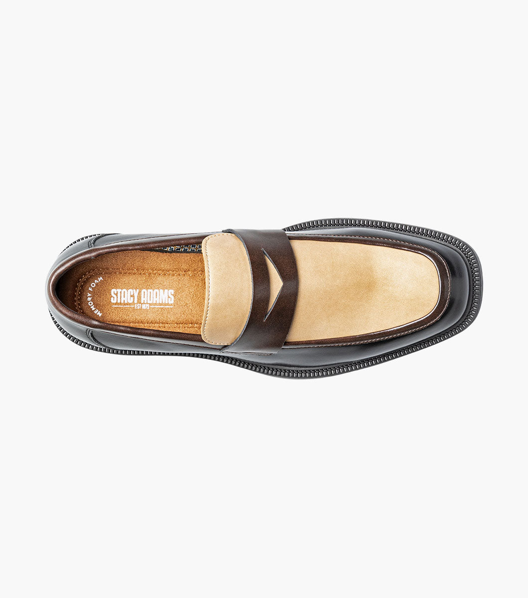Stacy Adams Everett Moc Toe Penny Slip On Men’s Fashion Shoes - Black and Brown