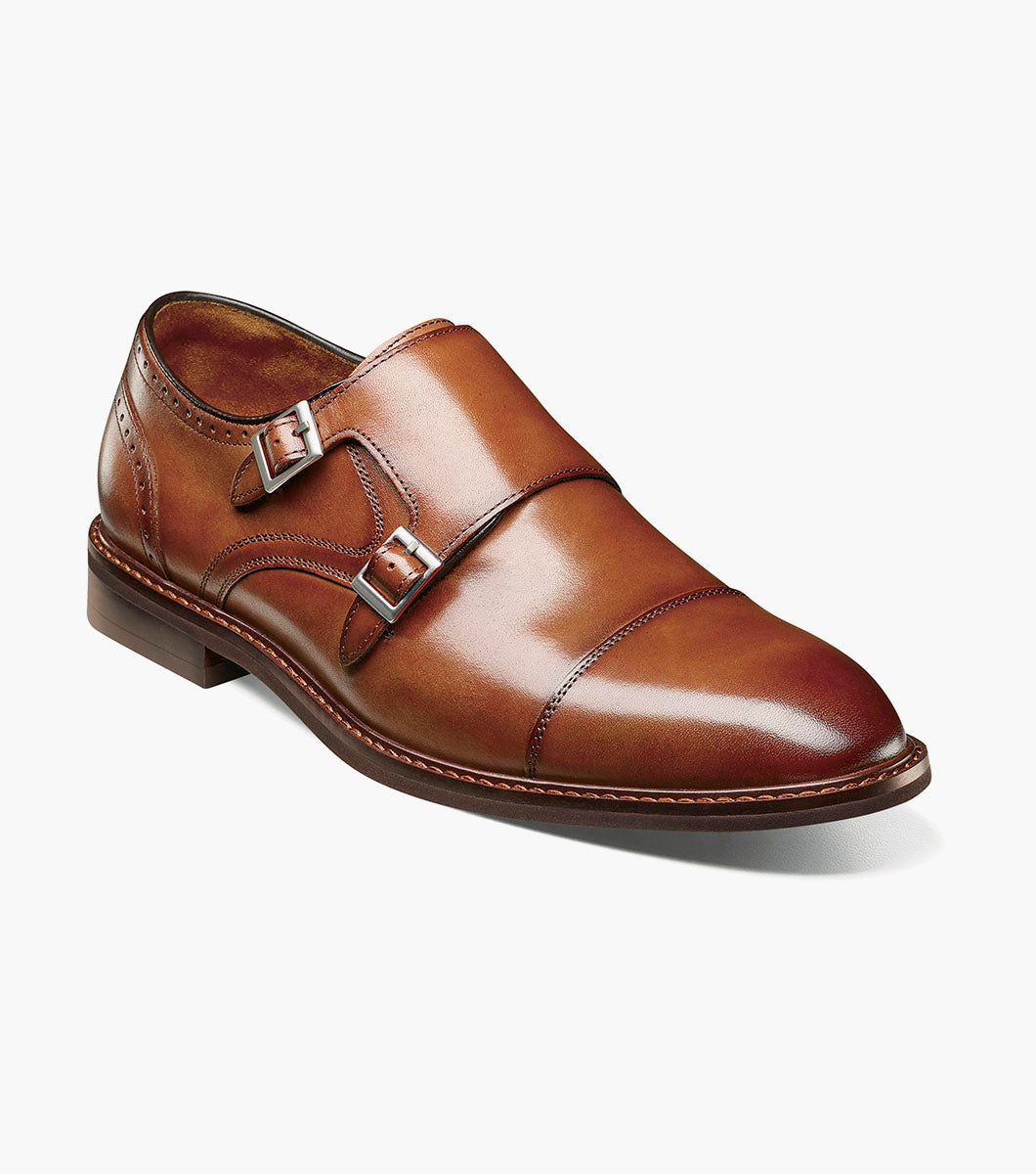 Stacy Adams Boswell Cap Toe Double Monk Strap Men’s Dress Shoes - Brandy
