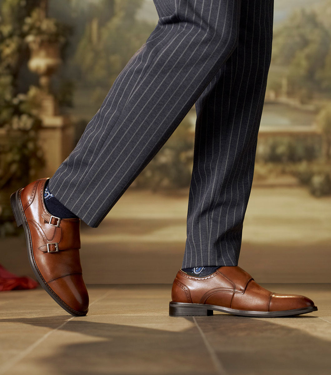 Stacy Adams Boswell Cap Toe Double Monk Strap Men’s Dress Shoes - Brandy