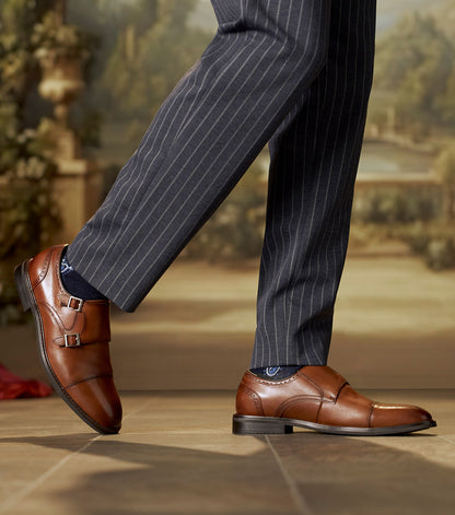 Stacy Adams Boswell Cap Toe Double Monk Strap Men’s Dress Shoes - Brandy
