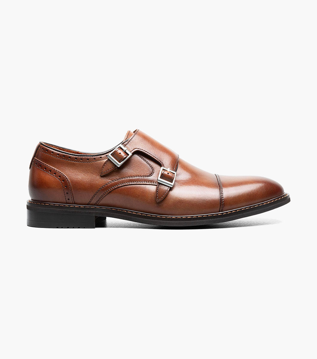 Stacy Adams Boswell Cap Toe Double Monk Strap Men’s Dress Shoes - Brandy