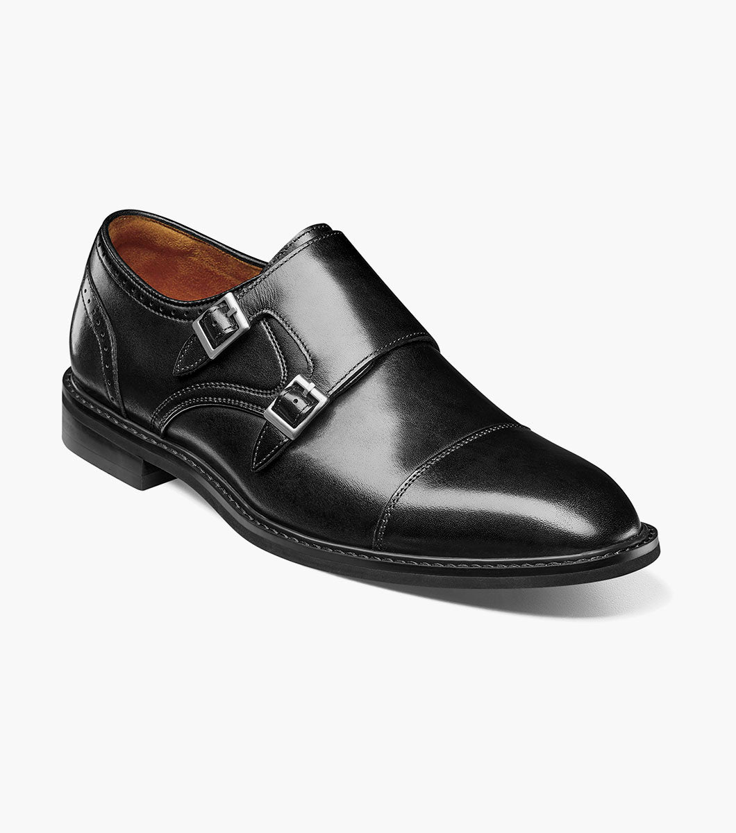Stacy Adams Boswell Cap Toe Double Monk Strap Men’s Dress Shoes - Black