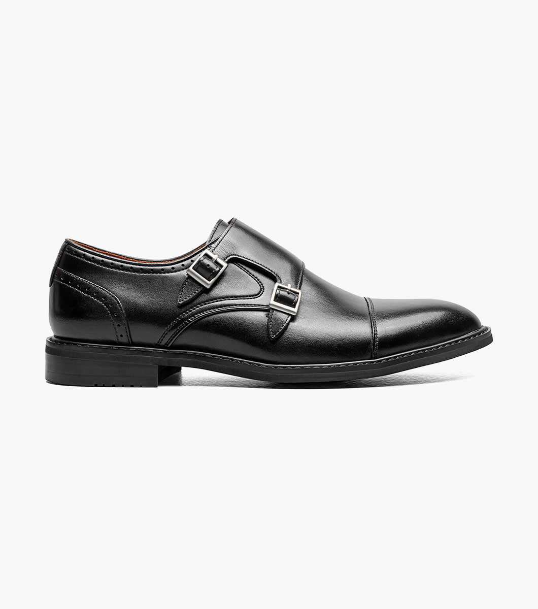Stacy Adams Boswell Cap Toe Double Monk Strap Men’s Dress Shoes - Black