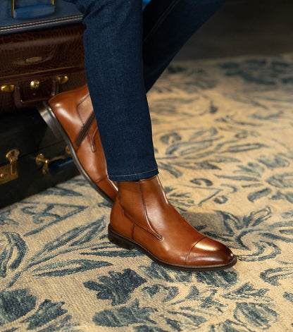 Stacy Adams Berkshire Cap Toe Side Zip Boot Men’s Dress Shoes - Brandy