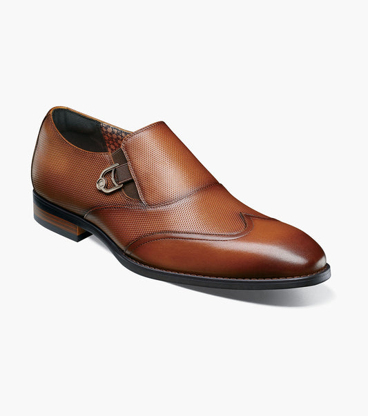 Stacy Adams Lockwood Wingtip Ornament Slip On Men’s Dress Shoes - Cognac