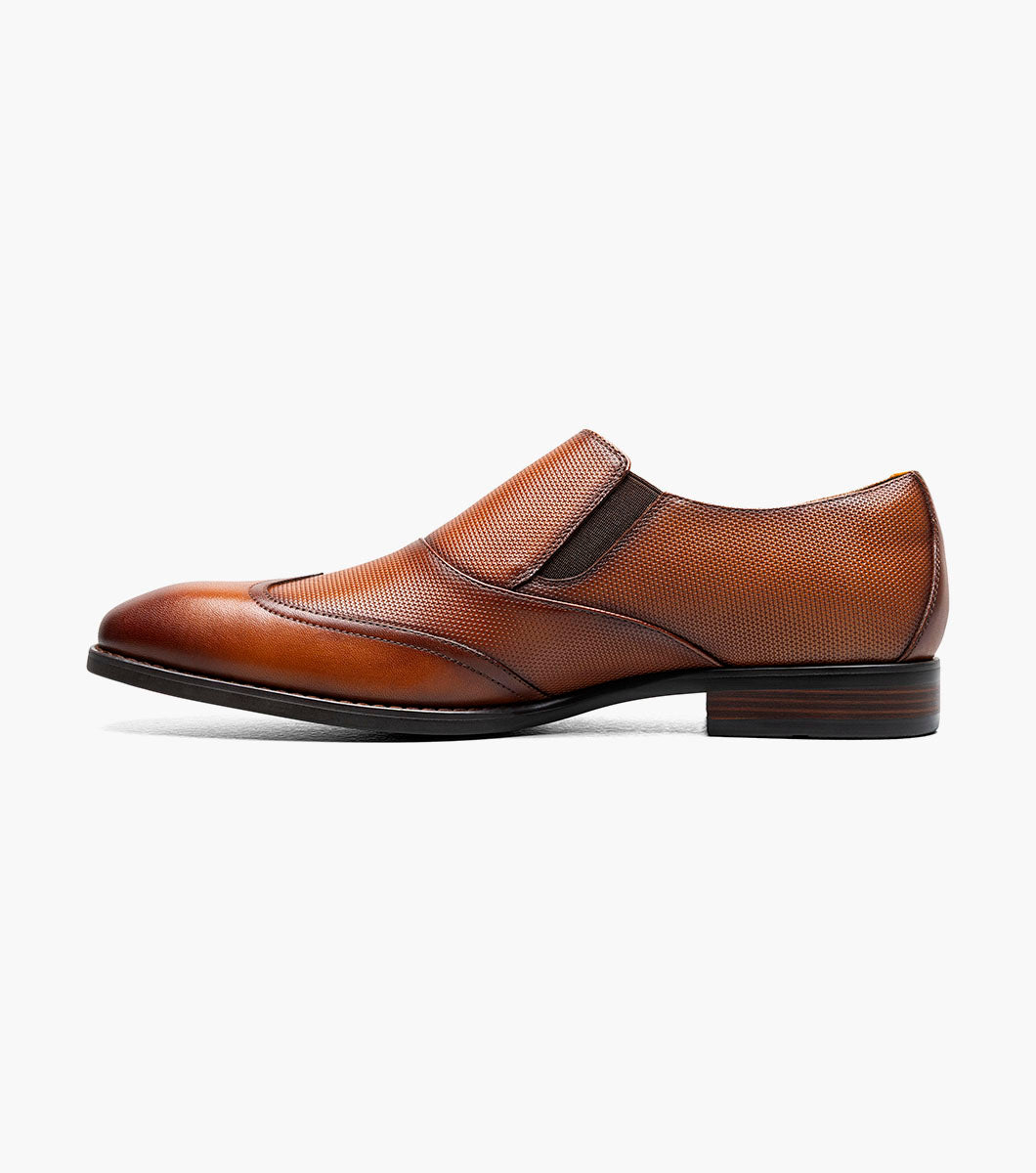 Stacy Adams Lockwood Wingtip Ornament Slip On Men’s Dress Shoes - Cognac