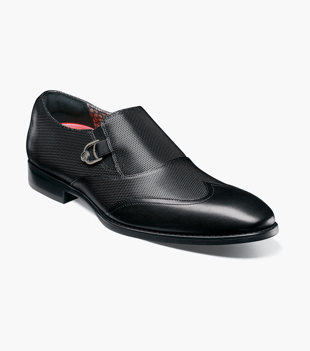 Stacy Adams Lockwood Wingtip Ornament Slip On Men’s Dress Shoes - Black