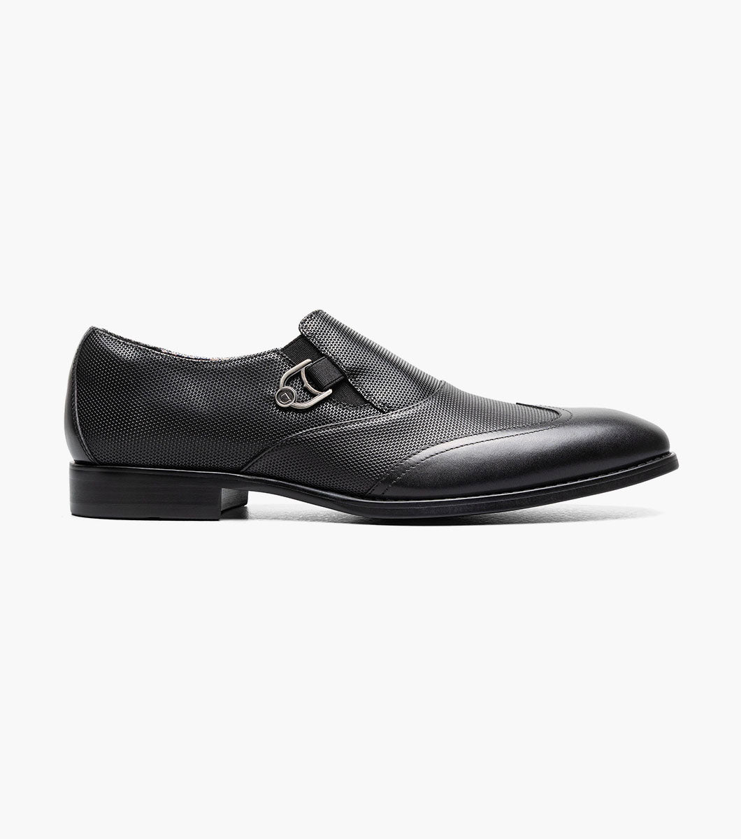 Stacy Adams Lockwood Wingtip Ornament Slip On Men’s Dress Shoes - Black