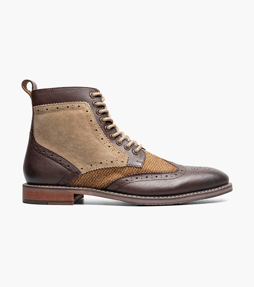 Stacy Adams Finnegan Wingtip Lace Up Boot Men’s Casual Shoes - Brown Tumbled