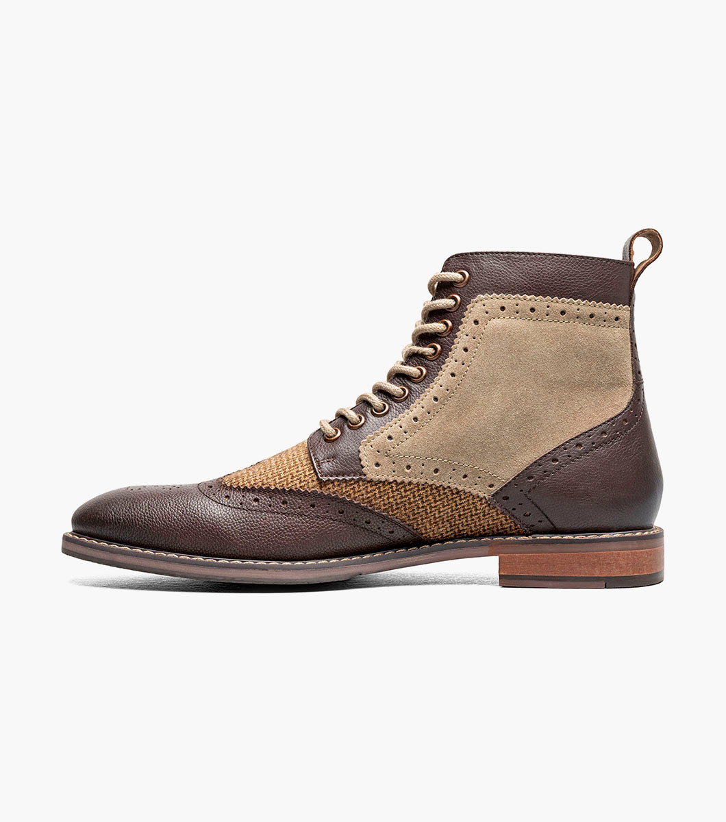 Stacy Adams Finnegan Wingtip Lace Up Boot Men’s Casual Shoes - Brown Tumbled