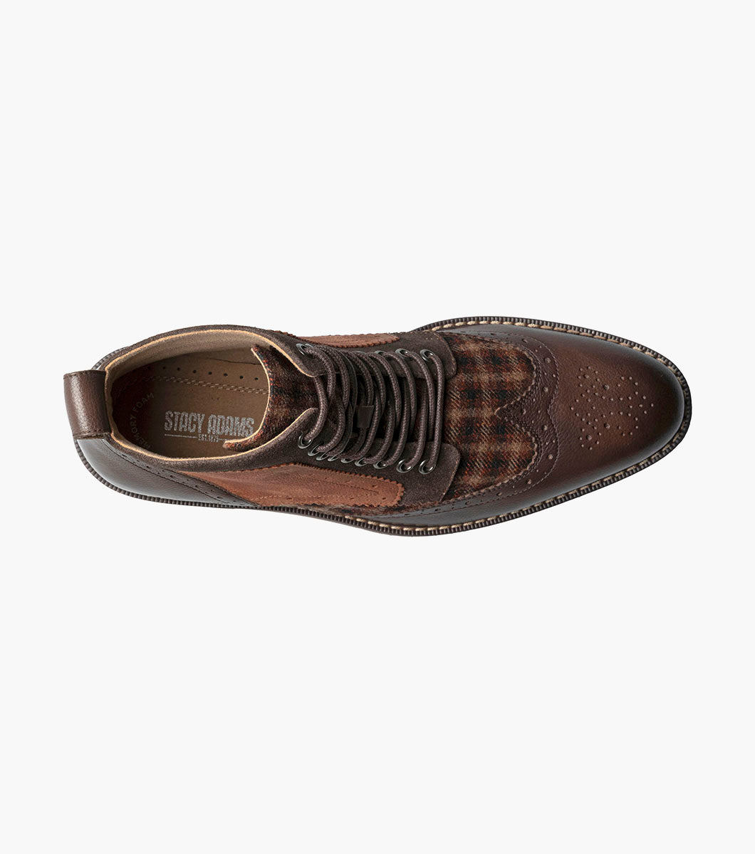 Stacy Adams Finnegan Wingtip Lace Up Boot Men’s Casual Shoes - Brown Multi