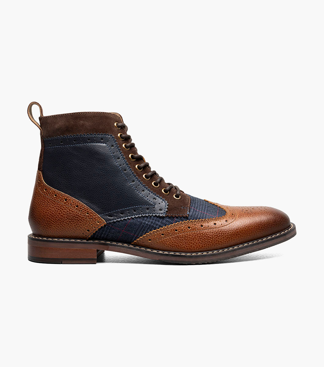 Stacy Adams Finnegan Wingtip Lace Up Boot Men’s Casual Shoes - Cognac with Navy