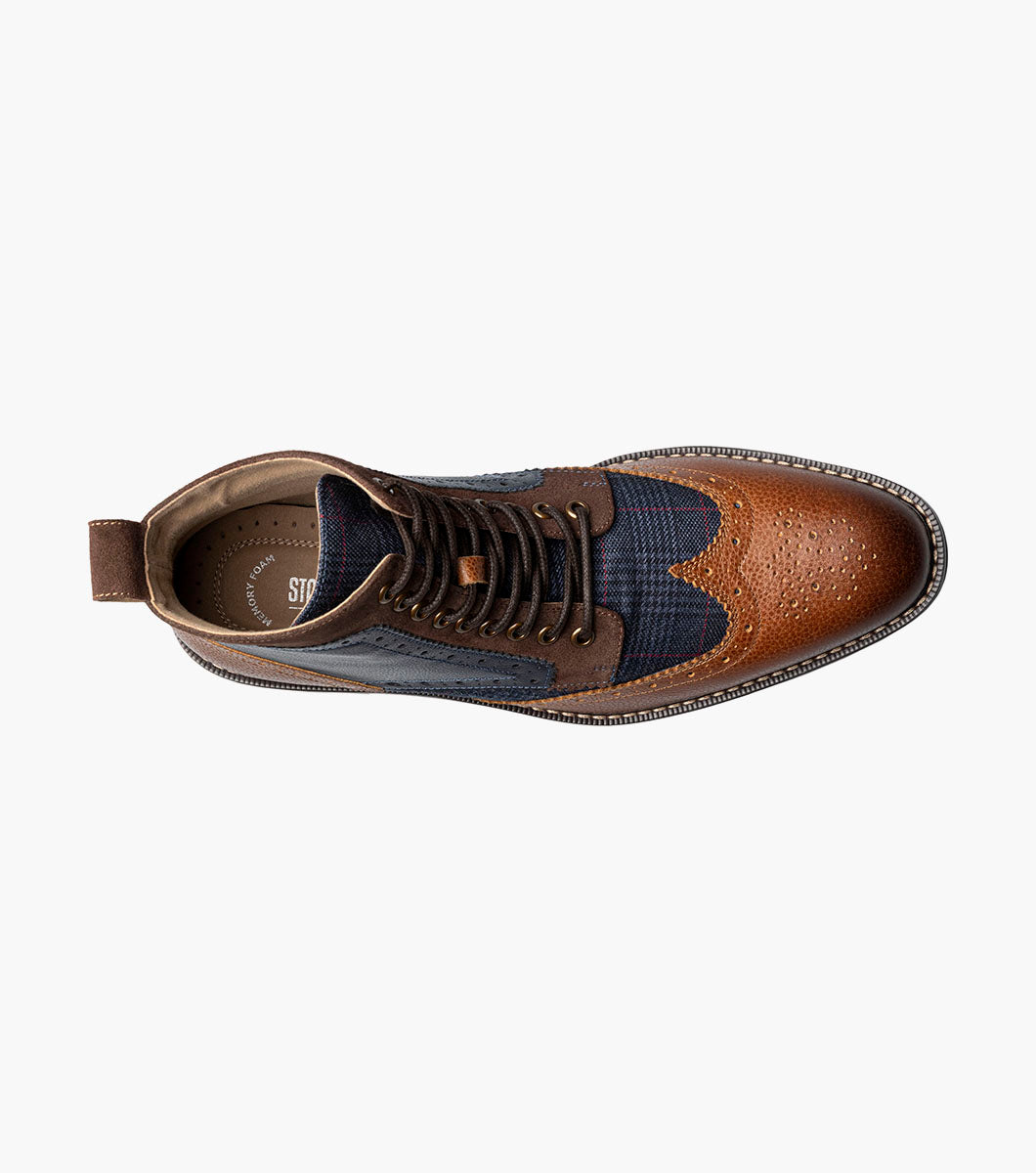 Stacy Adams Finnegan Wingtip Lace Up Boot Men’s Casual Shoes - Cognac with Navy