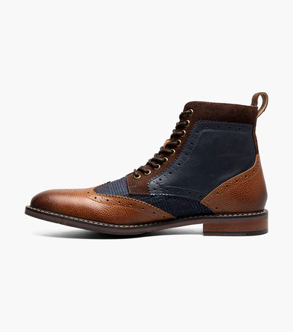 Stacy Adams Finnegan Wingtip Lace Up Boot Men’s Casual Shoes - Cognac with Navy
