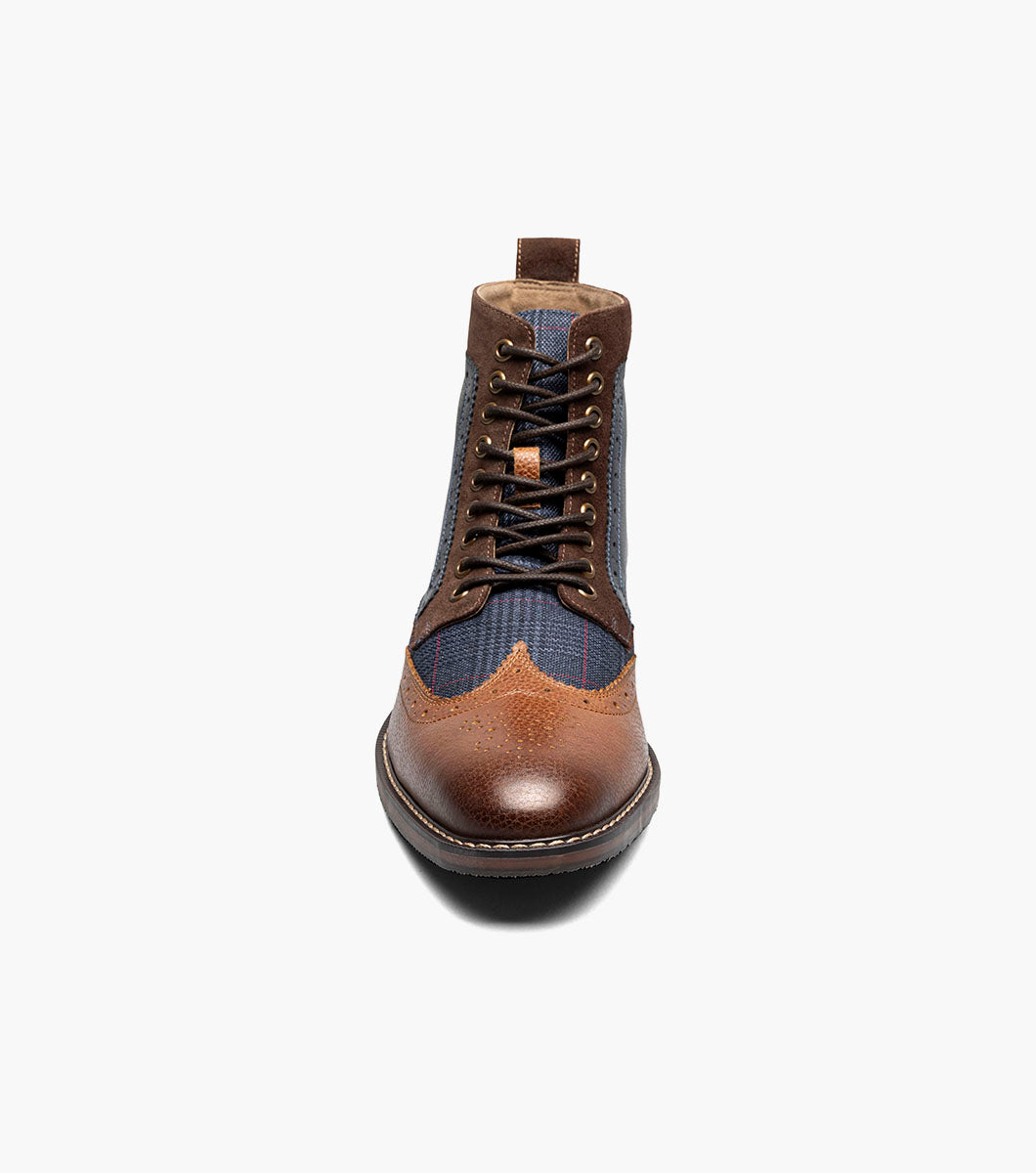 Stacy Adams Finnegan Wingtip Lace Up Boot Men’s Casual Shoes - Cognac with Navy