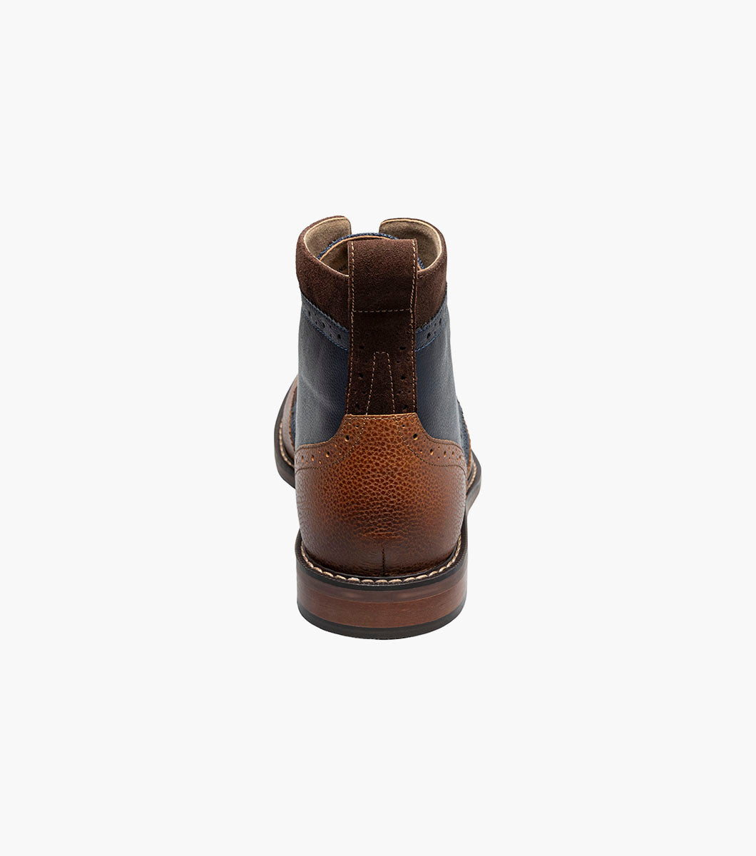 Stacy Adams Finnegan Wingtip Lace Up Boot Men’s Casual Shoes - Cognac with Navy