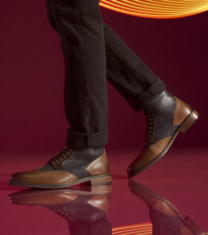 Stacy Adams Finnegan Wingtip Lace Up Boot Men’s Casual Shoes - Cognac with Navy