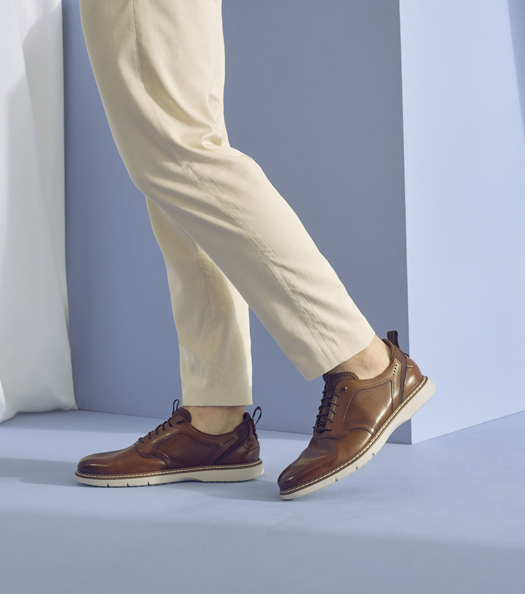 Stacy Adams Sync Plain Toe Elastic Lace Up Men’s Casual Shoes - Cognac
