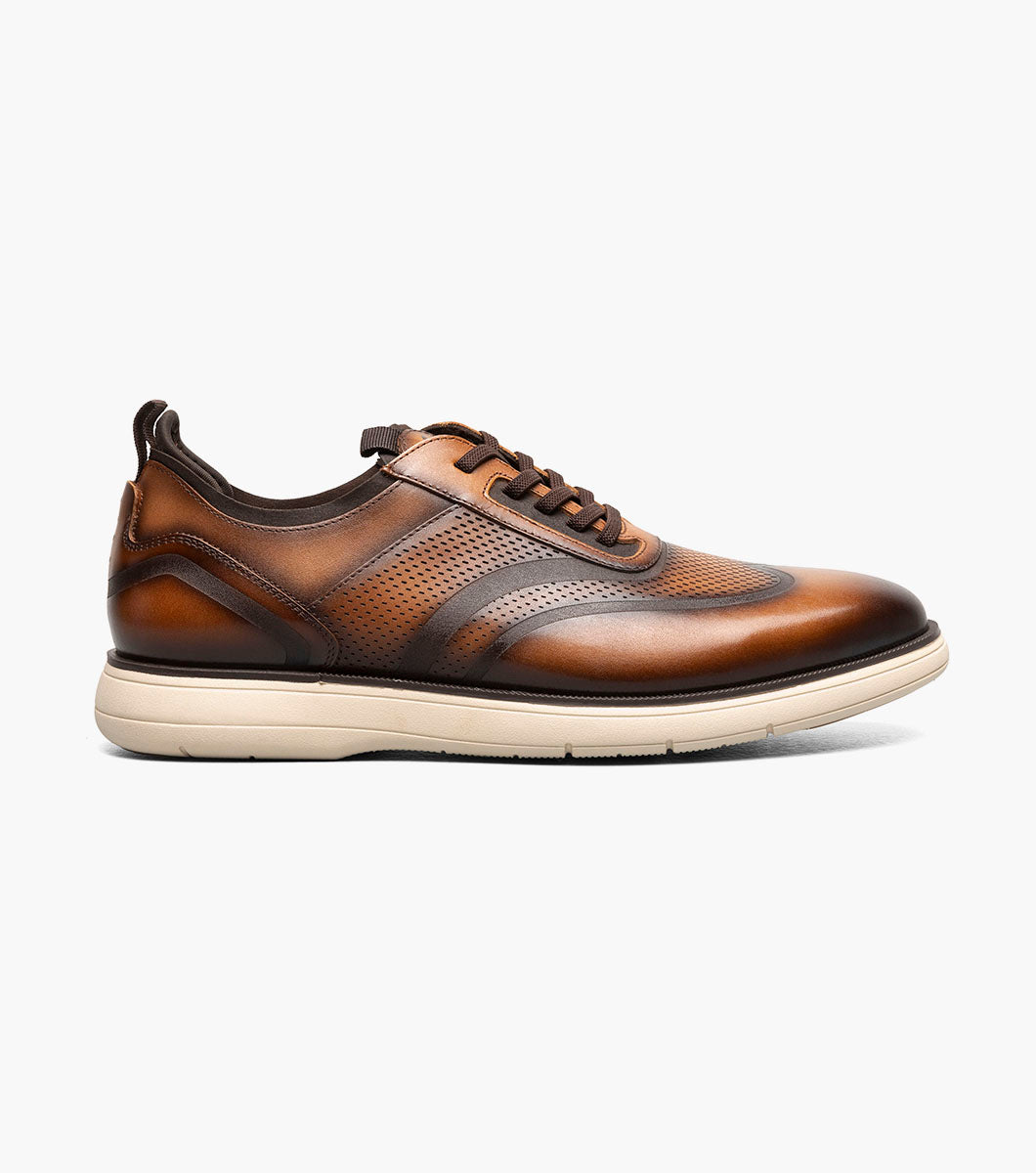 Stacy Adams Edgewood Wingtip Elastic Lace Up Men’s Casual Shoes - Cognac