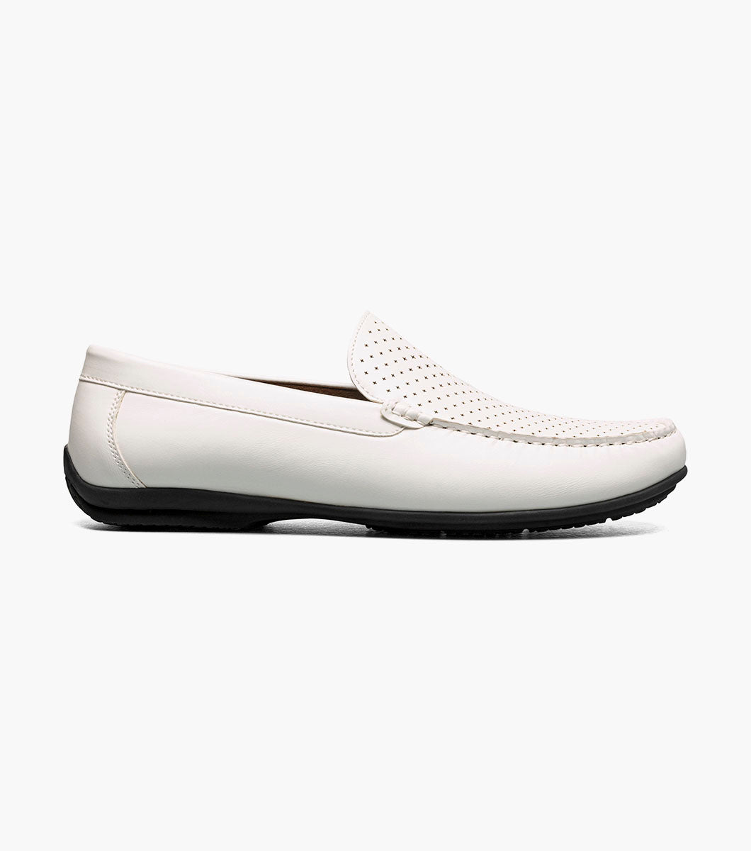 Stacy Adams Conroy Moc Toe Perf Slip On Men’s Dress Shoes - White