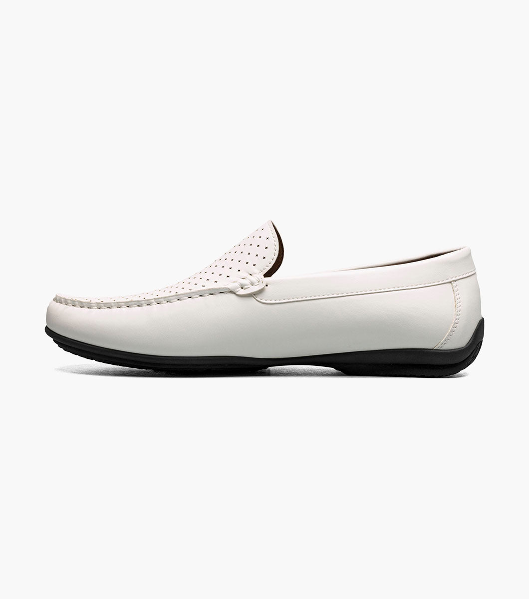 Stacy Adams Conroy Moc Toe Perf Slip On Men’s Dress Shoes - White