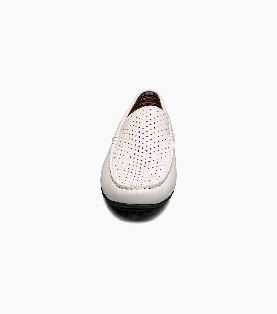 Stacy Adams Conroy Moc Toe Perf Slip On Men’s Dress Shoes - White