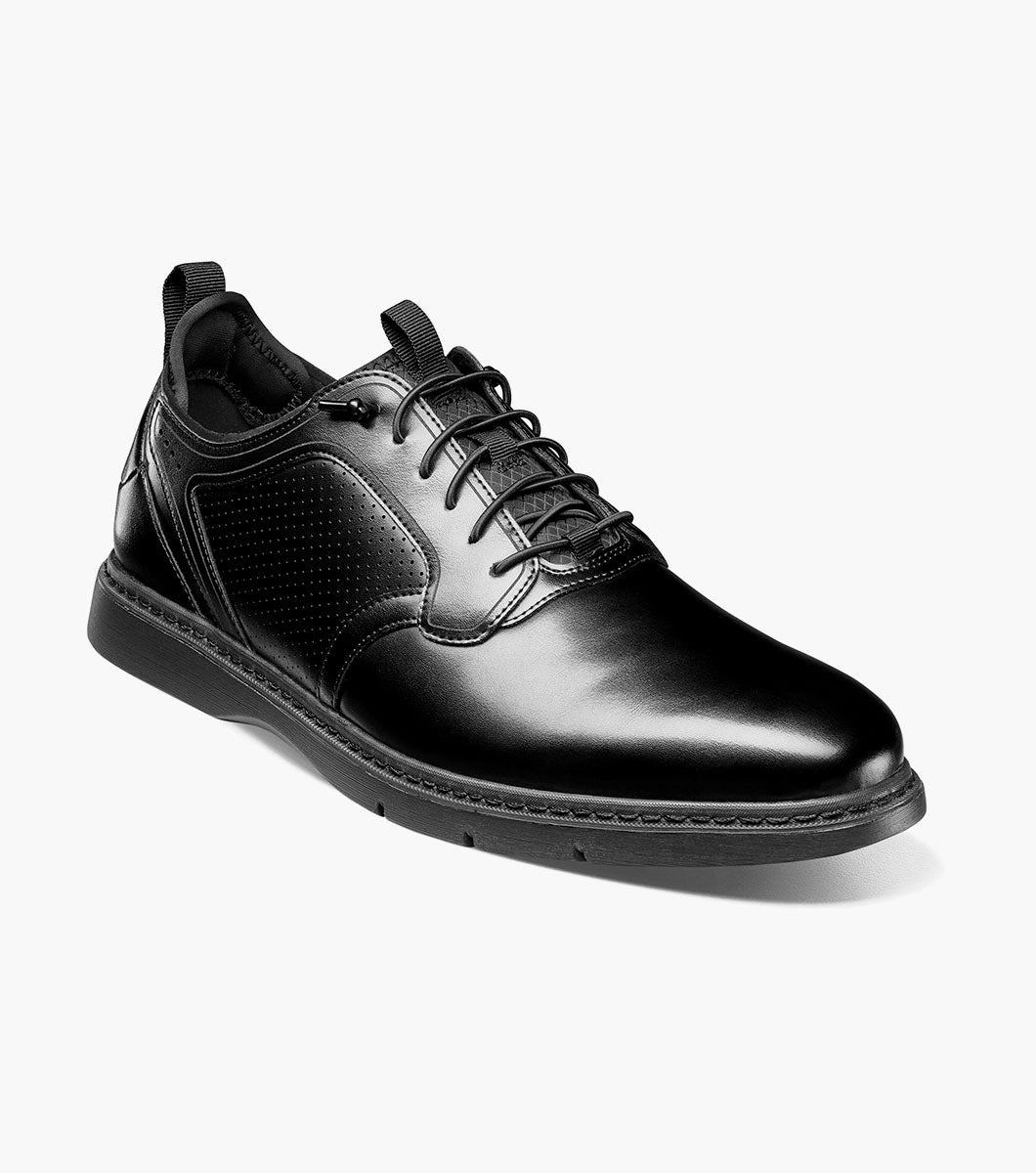 Stacy Adams Score Plain Toe Elastic Lace Up Men’s Casual Shoes - Black Smooth
