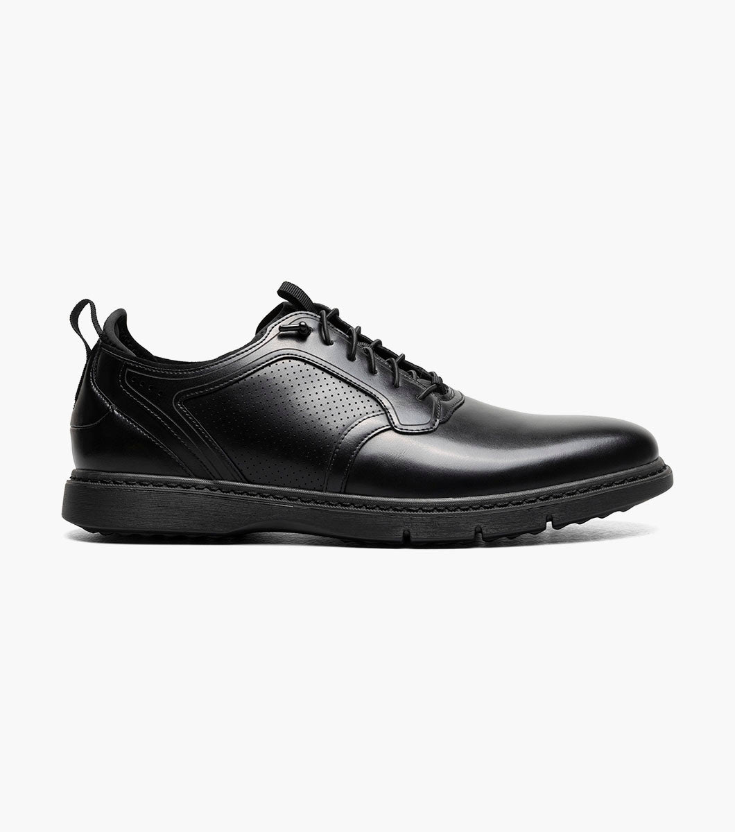 Stacy Adams Score Plain Toe Elastic Lace Up Men’s Casual Shoes - Black Smooth
