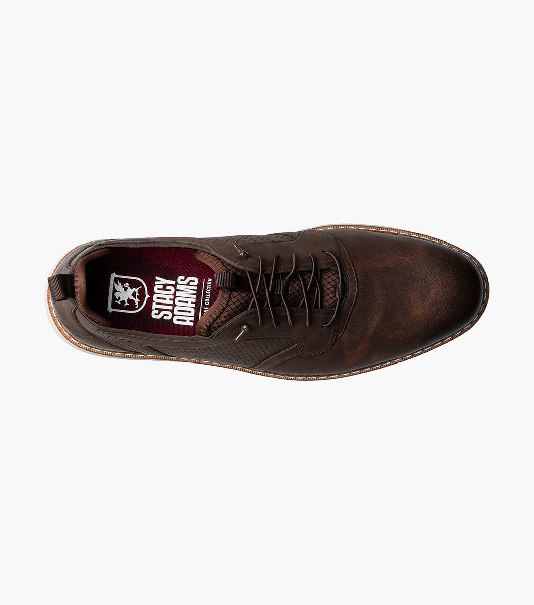 Stacy Adams Score Plain Toe Elastic Lace Up Men’s Casual Shoes - Brown CH