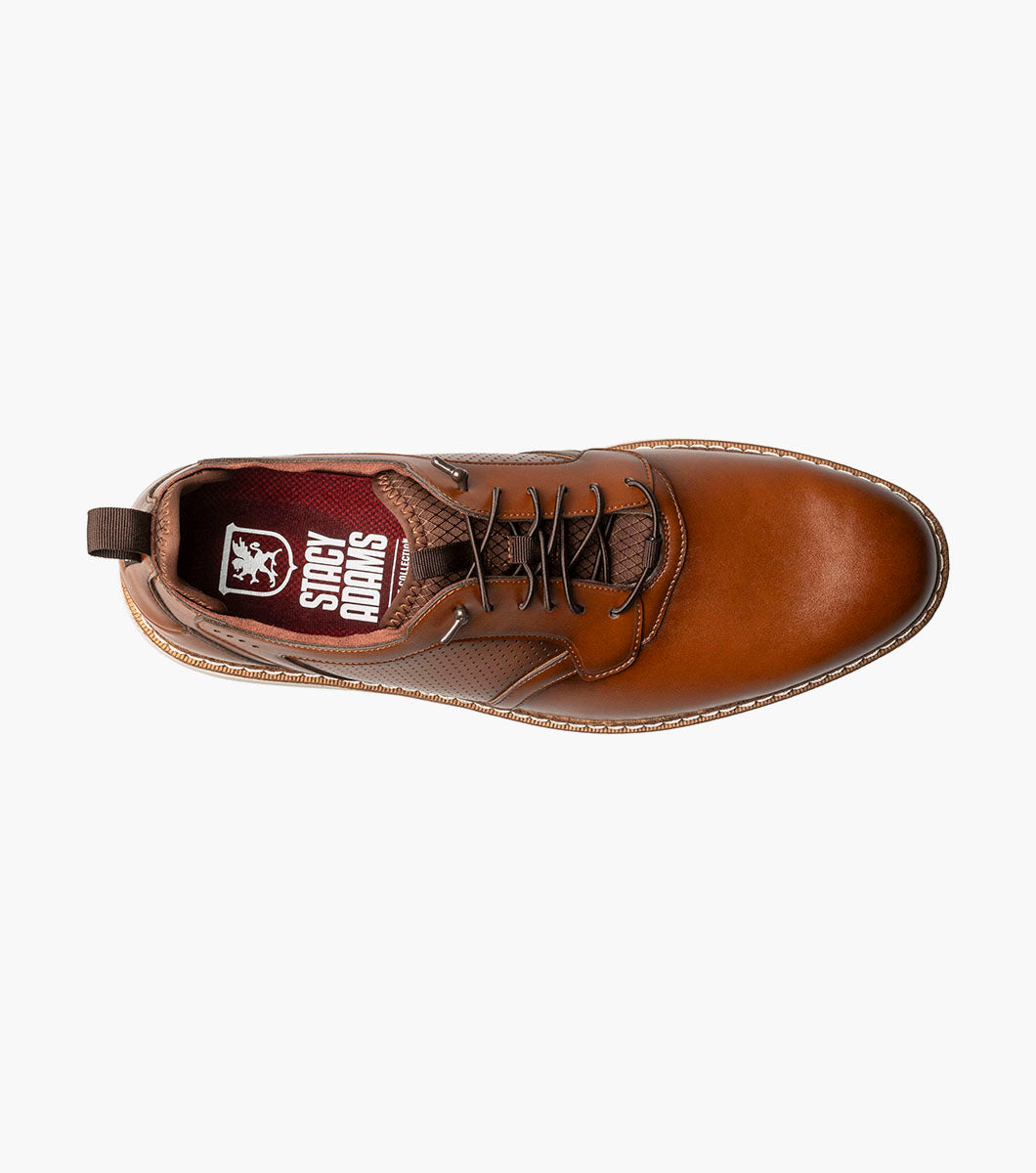 Stacy Adams Score Plain Toe Elastic Lace Up Men’s Casual Shoes - Cognac