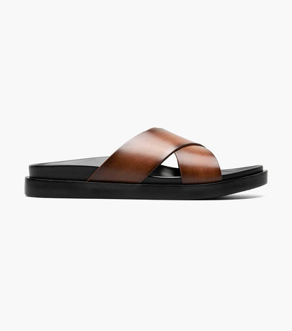 Stacy Adams Montel Cross Strap Slide Sandal Men’s Casual Shoes - Cognac