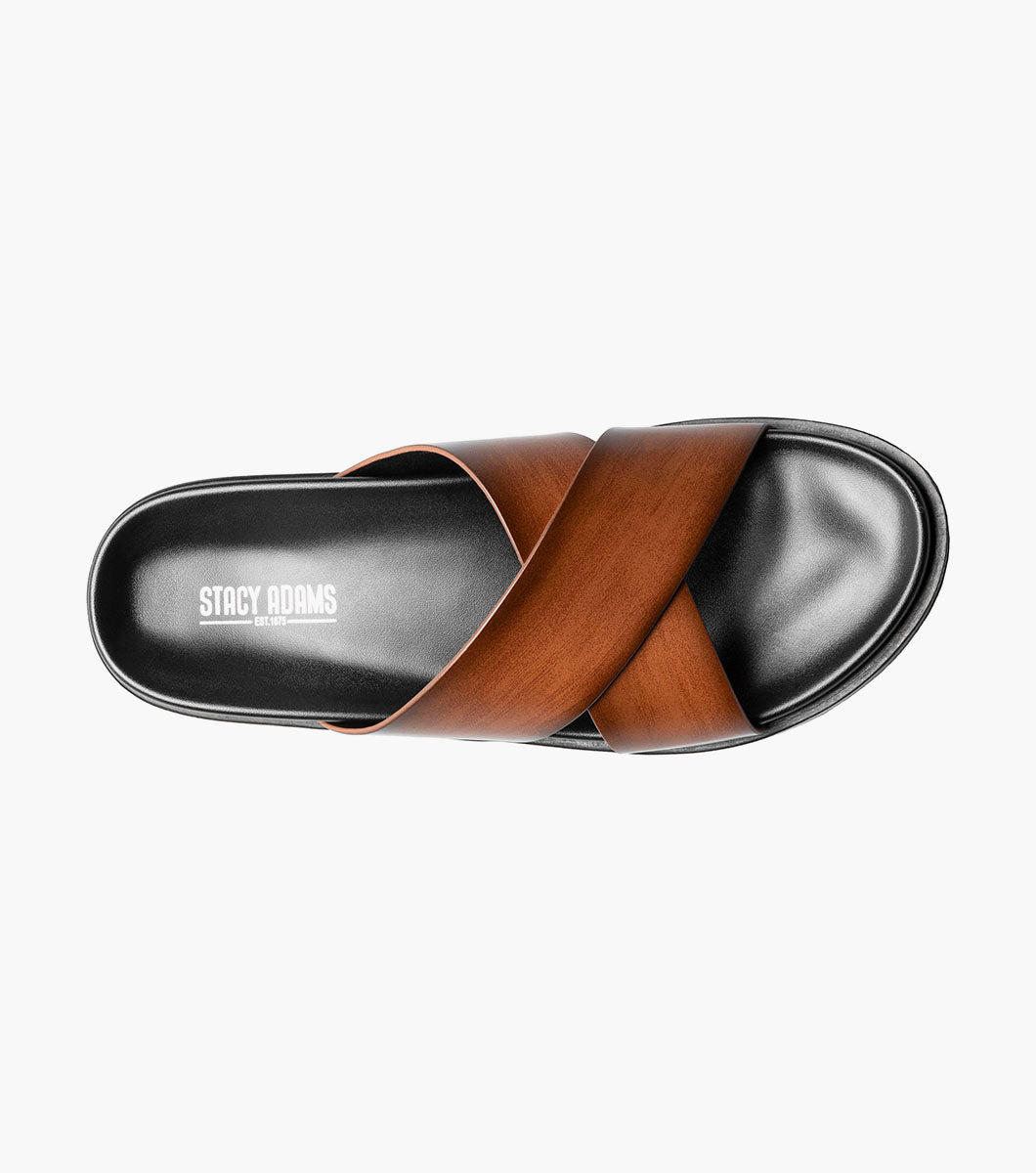 Stacy Adams Montel Cross Strap Slide Sandal Men’s Casual Shoes - Cognac