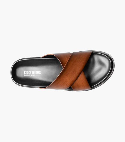 Stacy Adams Montel Cross Strap Slide Sandal Men’s Casual Shoes - Cognac