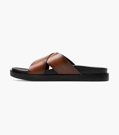 Stacy Adams Montel Cross Strap Slide Sandal Men’s Casual Shoes - Cognac