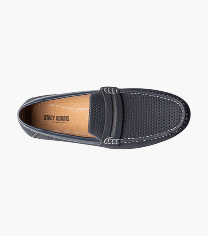 Stacy Adams Corby Moc Toe Saddle Slip On Men’s Casual Shoes - Navy