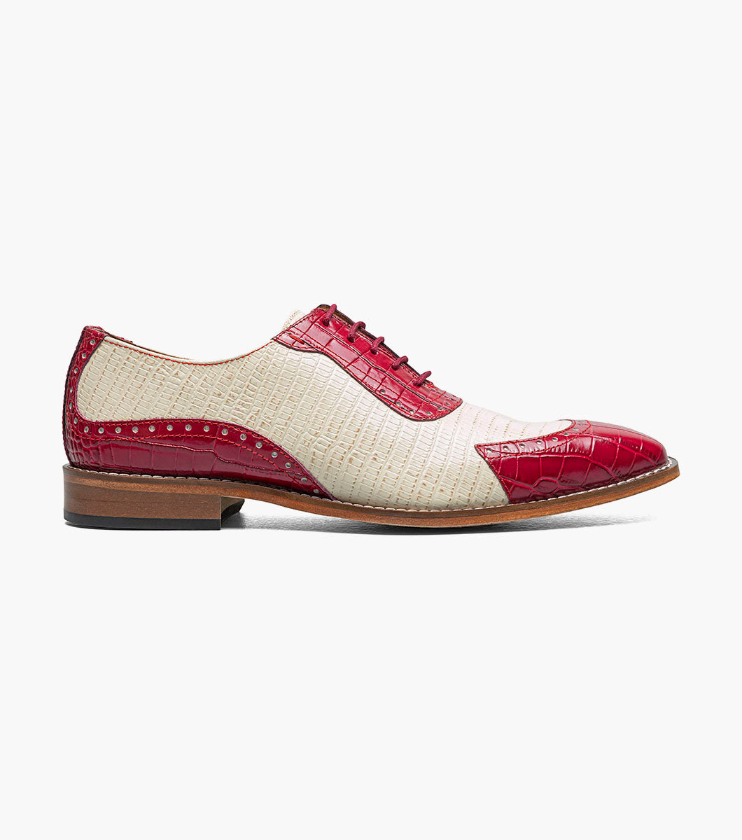 Stacy Adams Tarango Modified Cap Toe Oxford Men’s Dress Shoes - Raspberry/Ivory