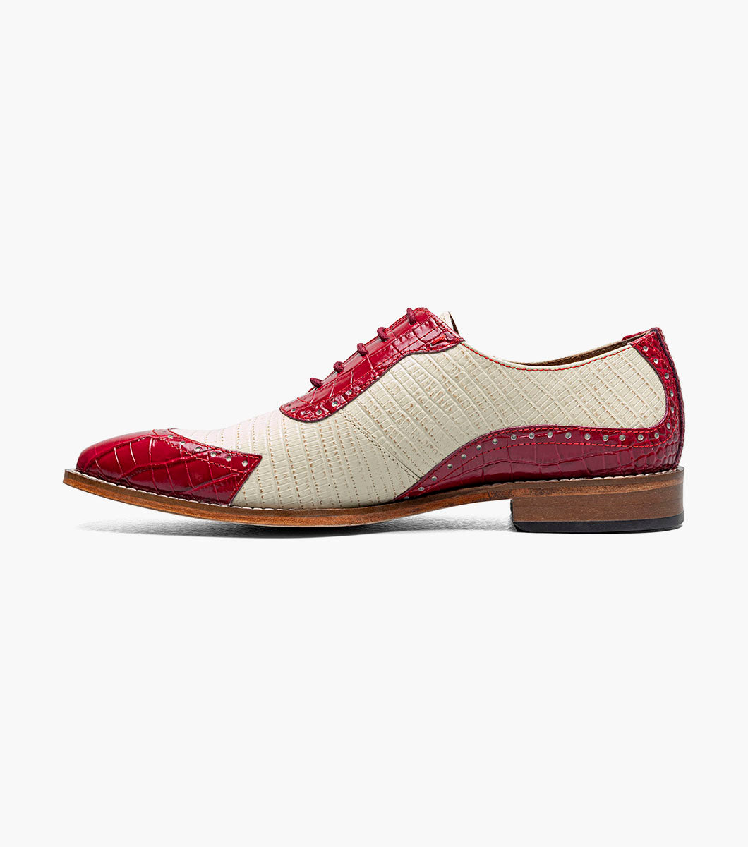 Stacy Adams Tarango Modified Cap Toe Oxford Men’s Dress Shoes - Raspberry/Ivory