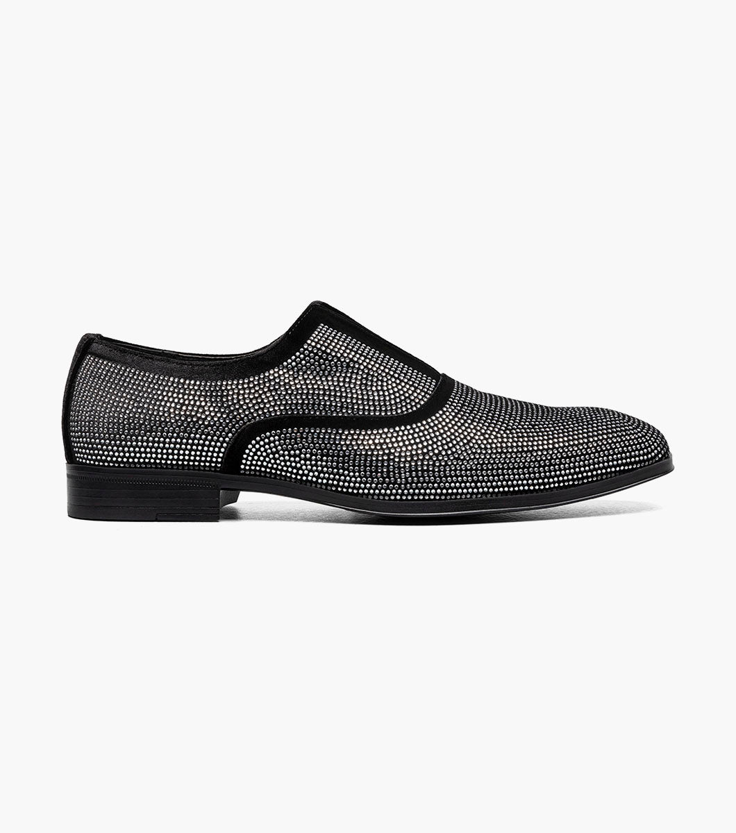 Stacy Adams Starleigh Rhinestone Plain Toe Slip On Men’s Dress Shoes - Black and Silver