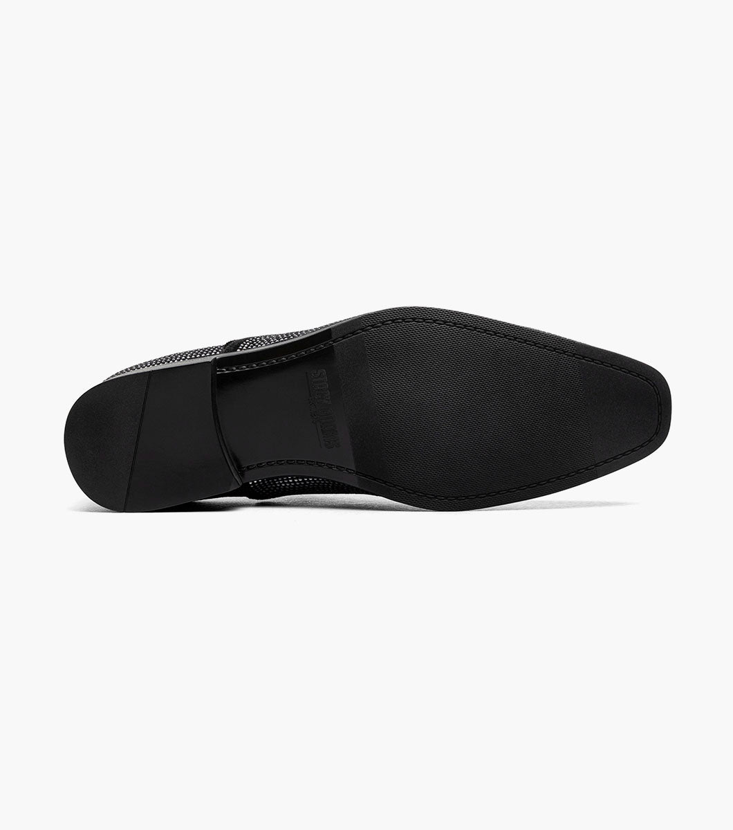 Stacy Adams Starleigh Rhinestone Plain Toe Slip On Men’s Dress Shoes - Black and Silver