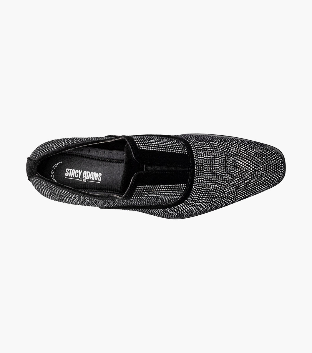 Stacy Adams Starleigh Rhinestone Plain Toe Slip On Men’s Dress Shoes - Black and Silver