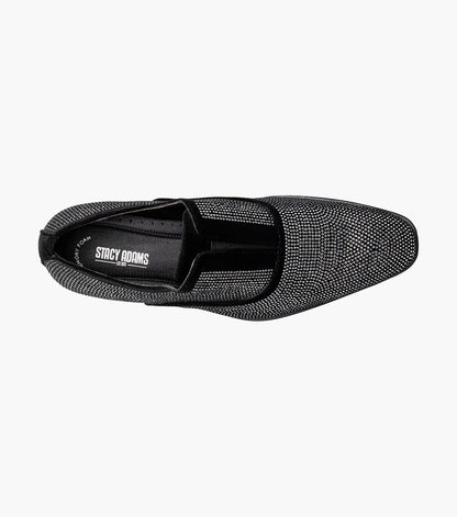 Stacy Adams Starleigh Rhinestone Plain Toe Slip On Men’s Dress Shoes - Black and Silver