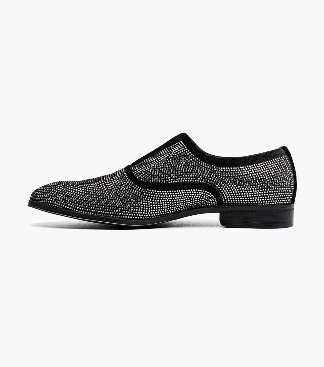 Stacy Adams Starleigh Rhinestone Plain Toe Slip On Men’s Dress Shoes - Black and Silver
