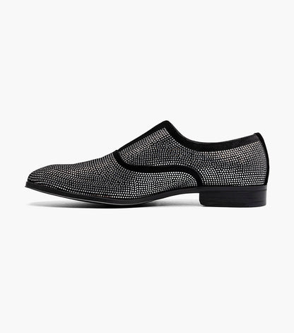 Stacy Adams Starleigh Rhinestone Plain Toe Slip On Men’s Dress Shoes - Black and Silver