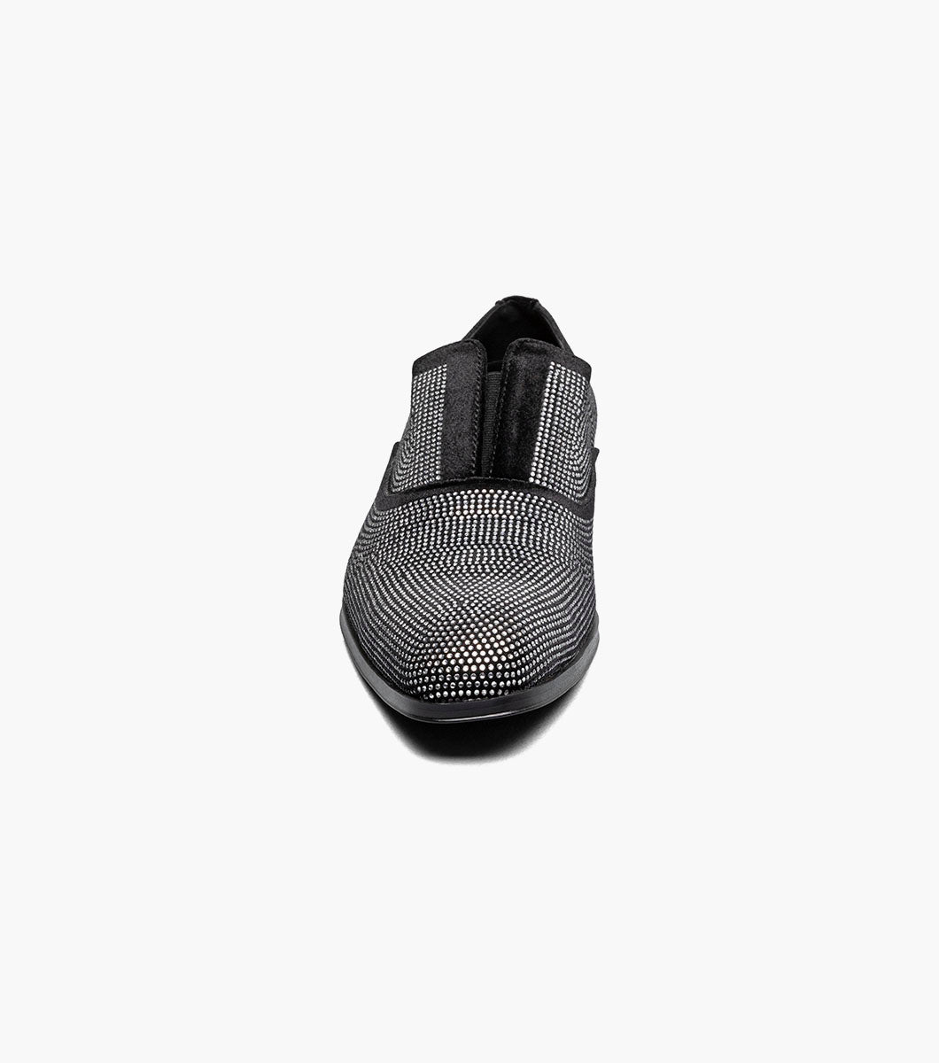 Stacy Adams Starleigh Rhinestone Plain Toe Slip On Men’s Dress Shoes - Black and Silver