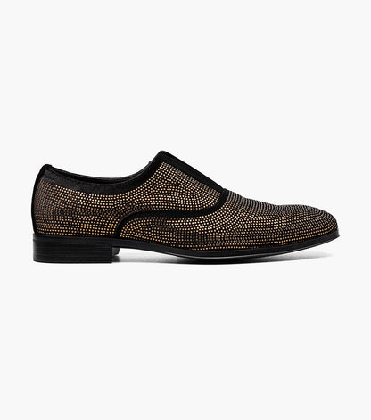 Stacy Adams Starleigh Rhinestone Plain Toe Slip On Men’s Dress Shoes - Black and Gold